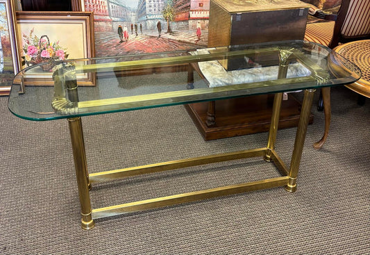 Vintage Mastercraft Style Brass & Glass Sofa Table