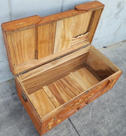 Asian style chest/trunk light wood carved camphor seaman’s antique/vintage