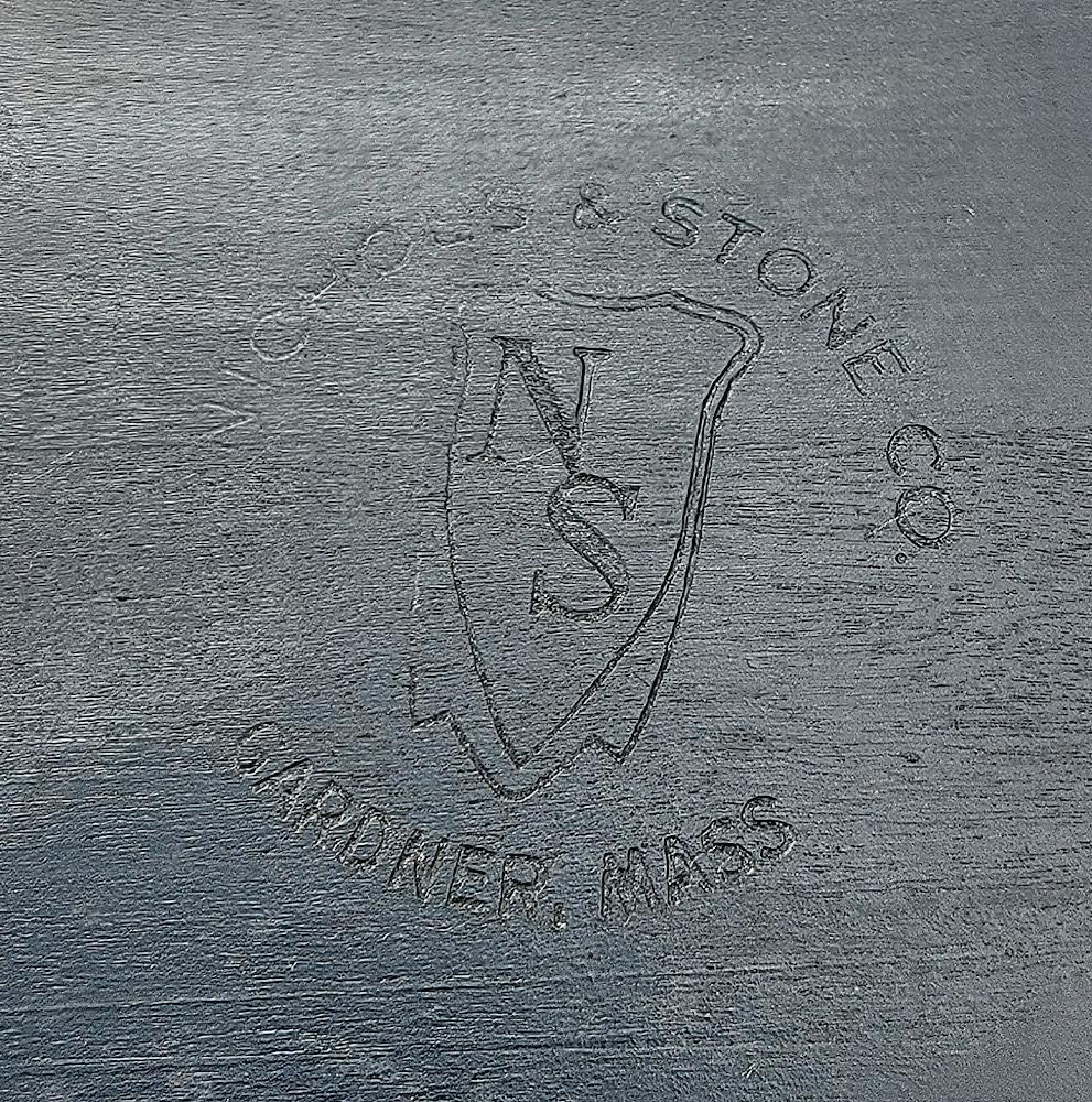 vintage settee Nichols & stone co. Black Hitchcock style bench floral cushion Stenciled Windsor