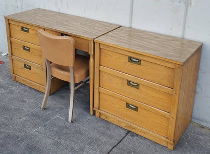 MCM campaign style Office desk 2 pcs. light wood with chair