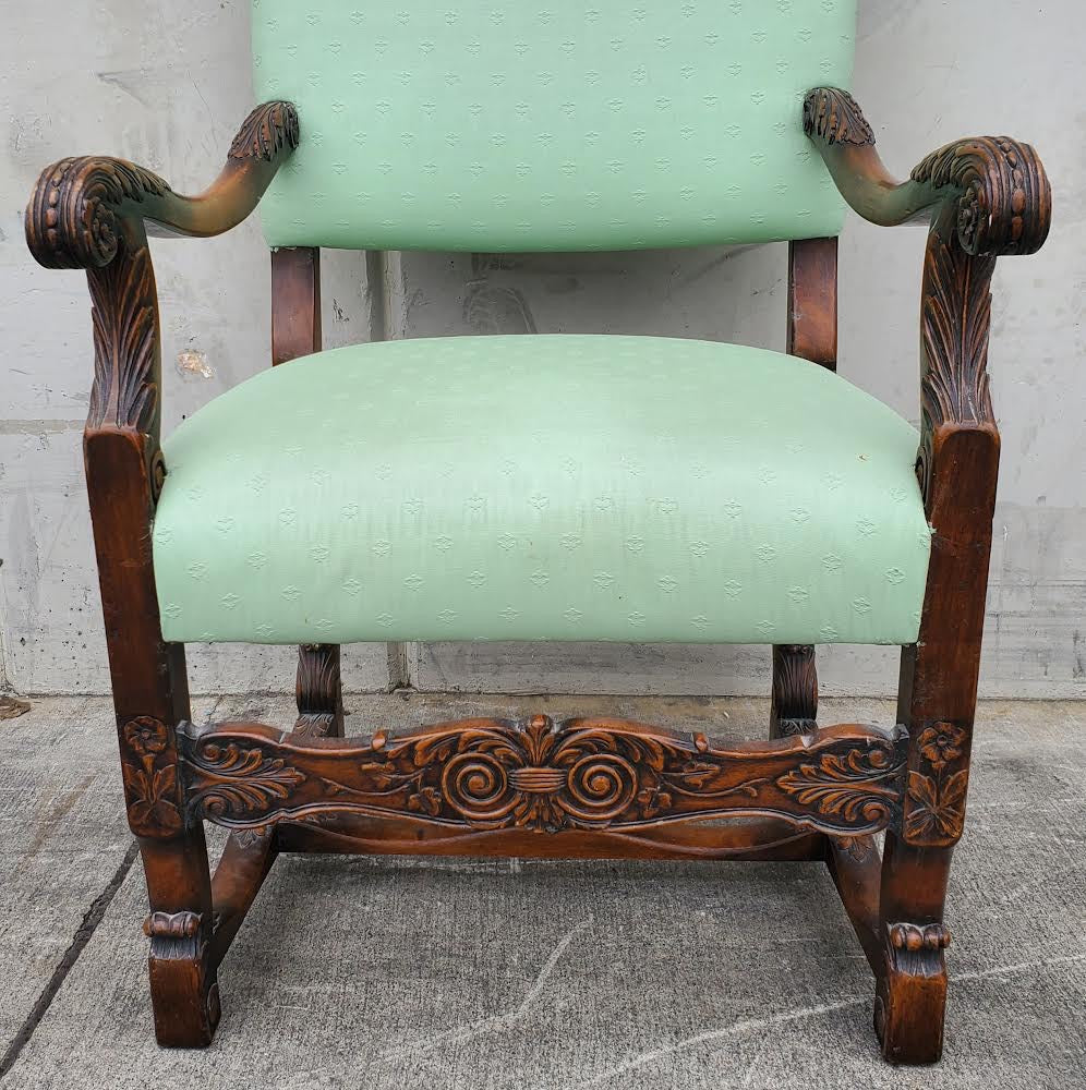 Green carved armchair antique/vintage