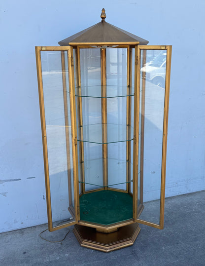 Mid Century Modern Octagonal China Display Cabinet Glass w Light
