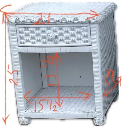 white wicker/ cane /rattan dresser with 2 nightstands end/side tables set