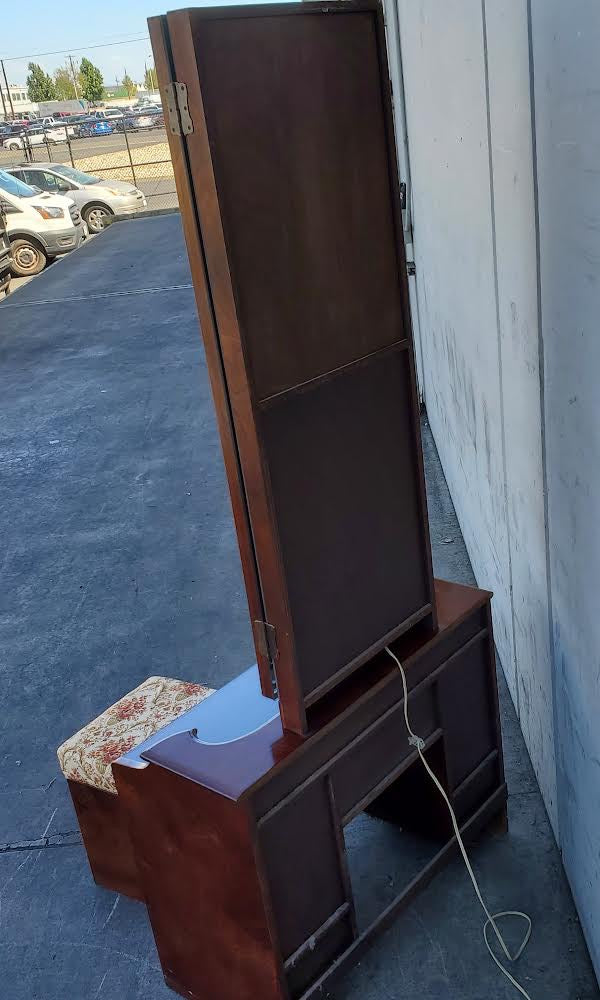 antique/vintage vanity dresser/table tri-fold mirror with stool