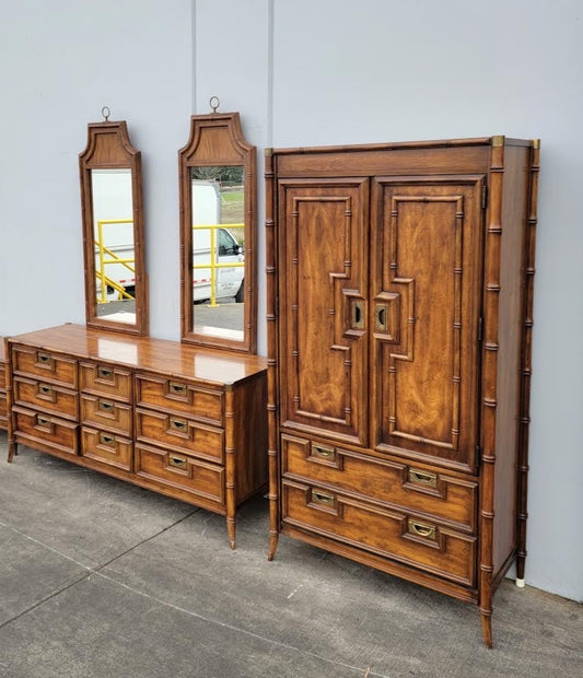 bedroom set bamboo style dresser w/2 mirrors,  armoire