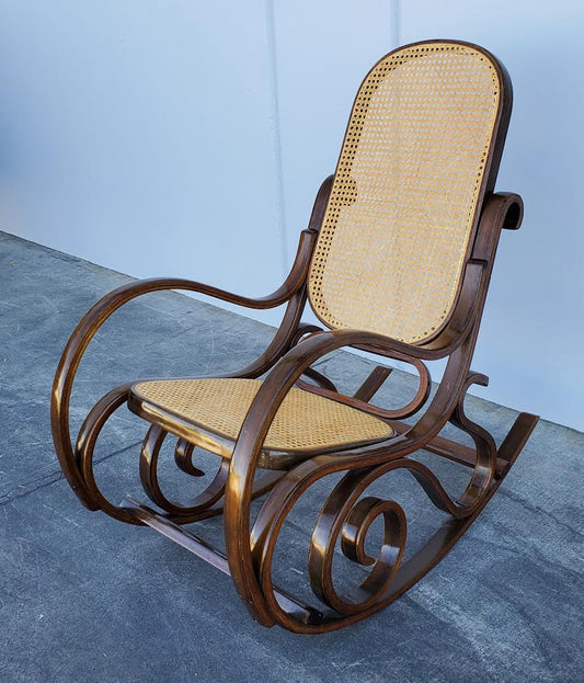thonet style bentwood vintage rocking armchair wicker/rattan/cane seat