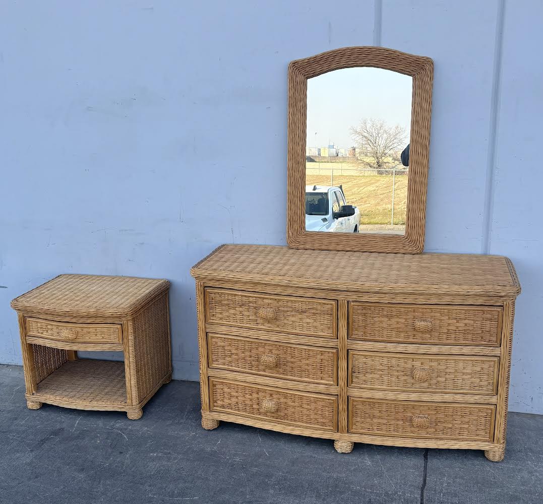 Pier 1 Wicker Dresser with Mirror and Side Table/Nightstand