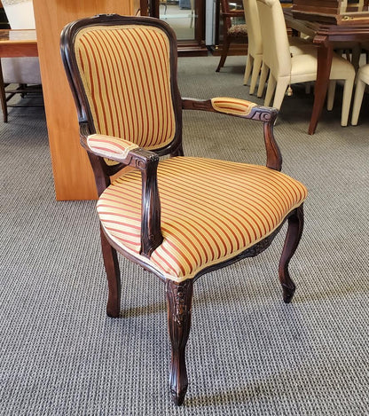 antique/vintage dark wood accent armchair yellow cushion louis xv style
