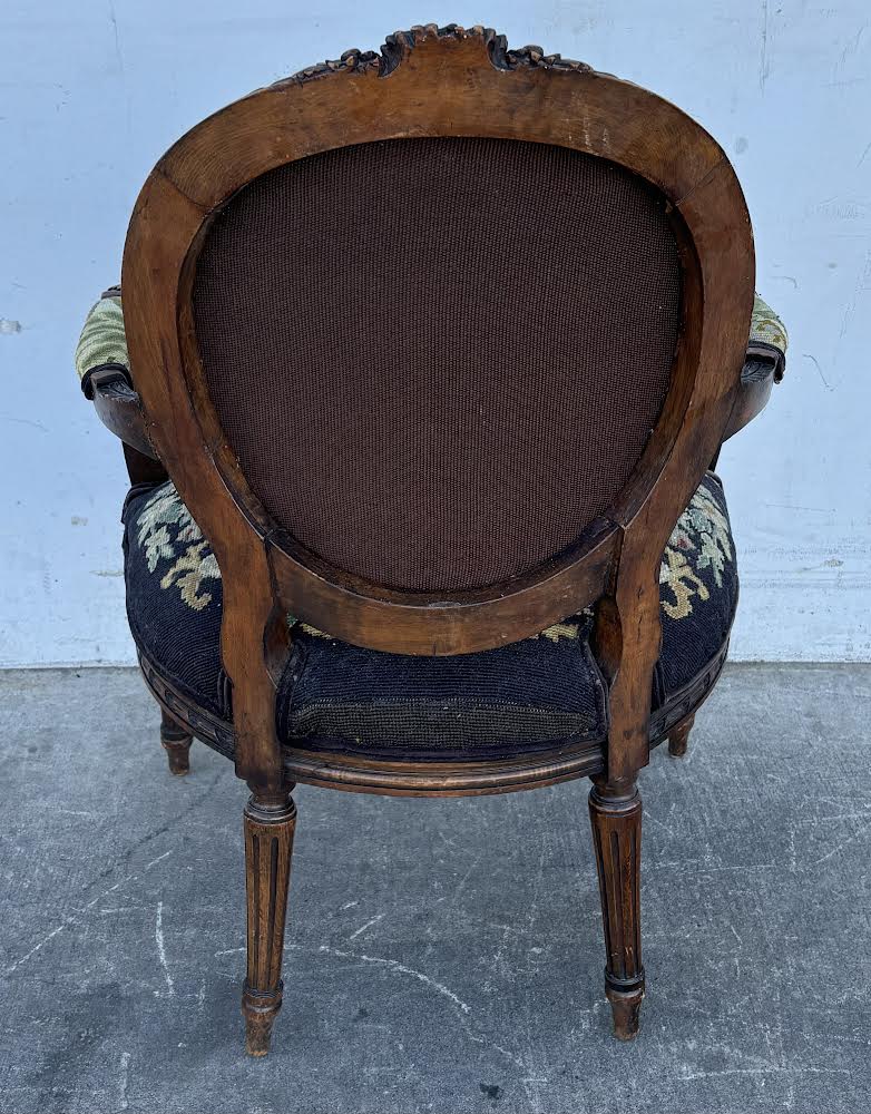 ANTIQUE LATE 19TH CENTURY LOUIS XVI STYLE W/ NEEDLEPOINT UPHOLSTERY armchair