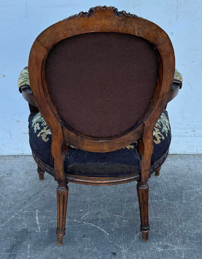 ANTIQUE LATE 19TH CENTURY LOUIS XVI STYLE W/ NEEDLEPOINT UPHOLSTERY armchair