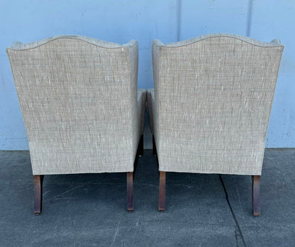 Pair Wing Chairs with High Exposed Wood Leg