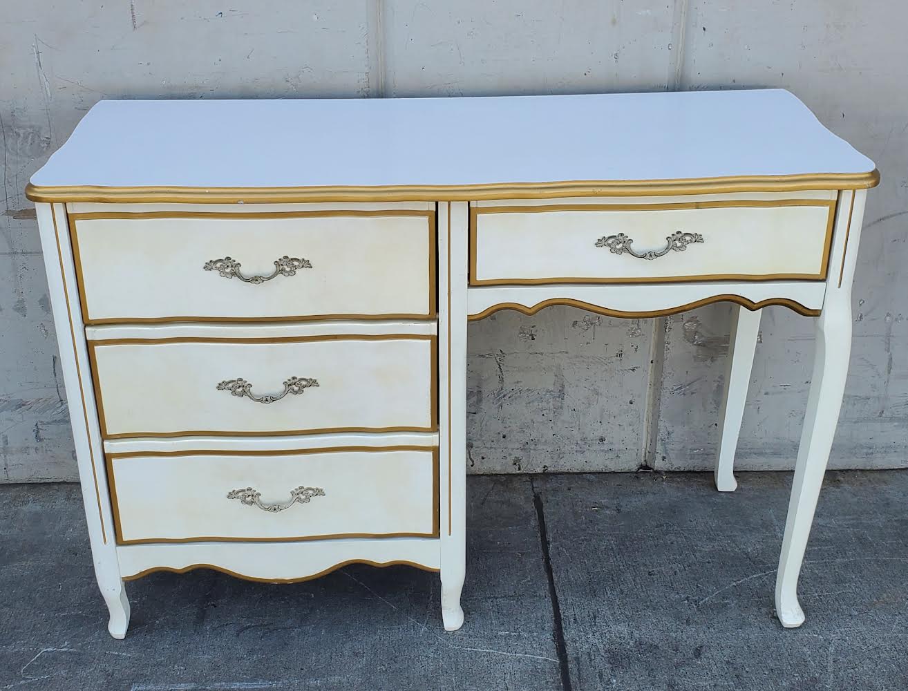 French provincial Queen Anne style white writing desk