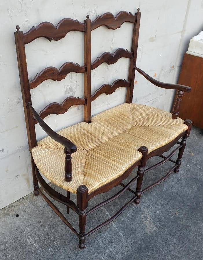 Wicker seat outdoor/patio bench dark wood