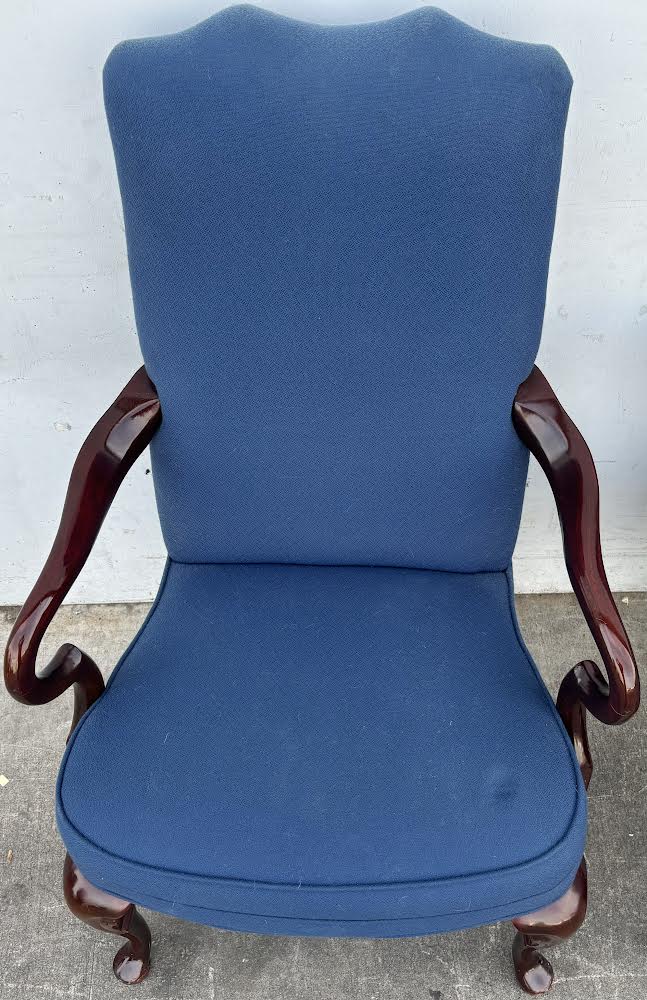 2 Navy Upholstered Gooseneck Armchairs