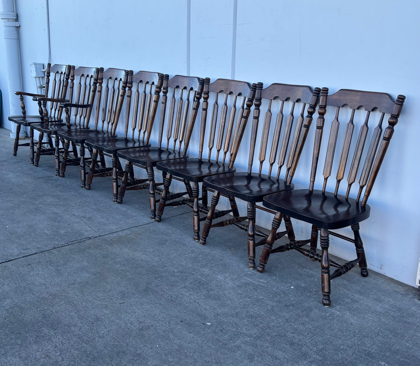 Country style 8 dining chairs dark wood