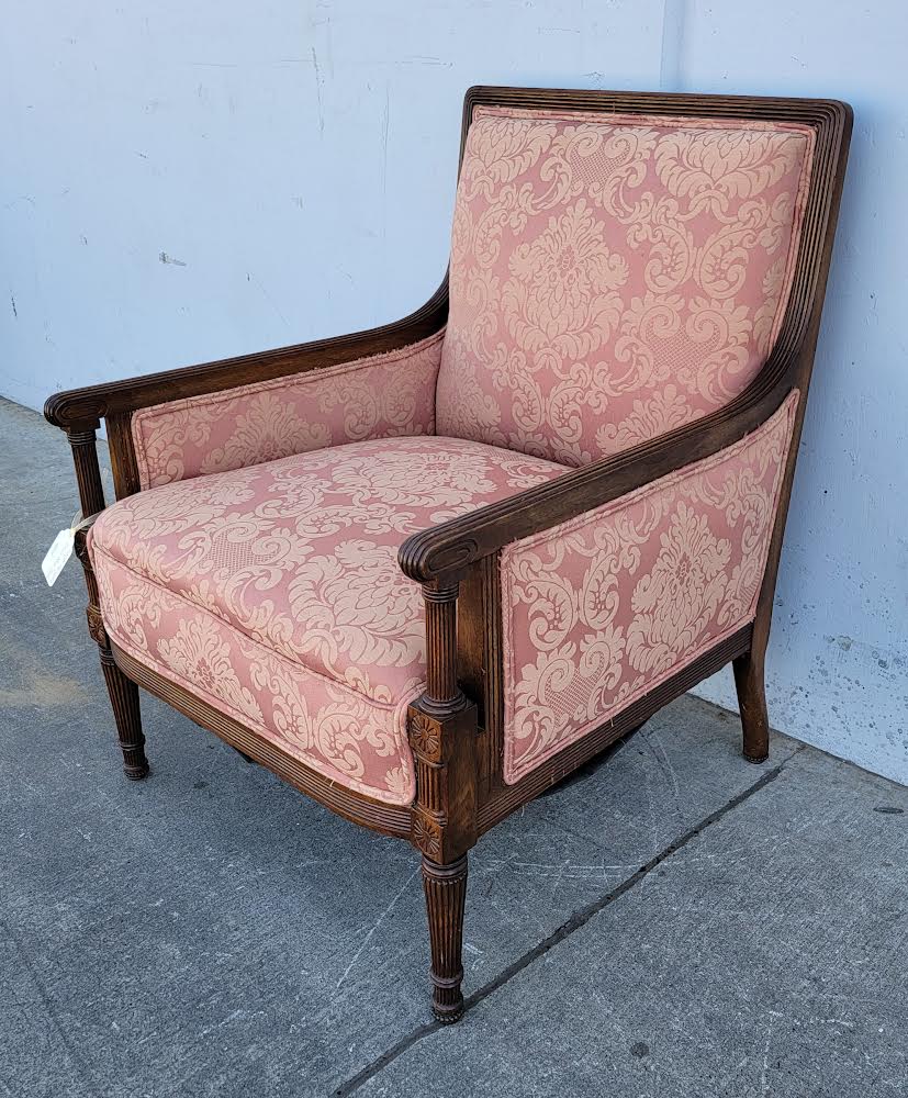 Pink dark wood bergere armchair antique/vintage