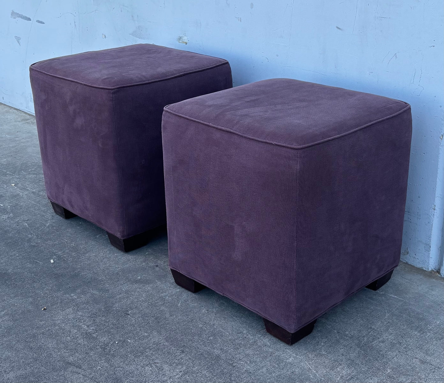 Crate and barrel purple ottomans/ footrests (2)