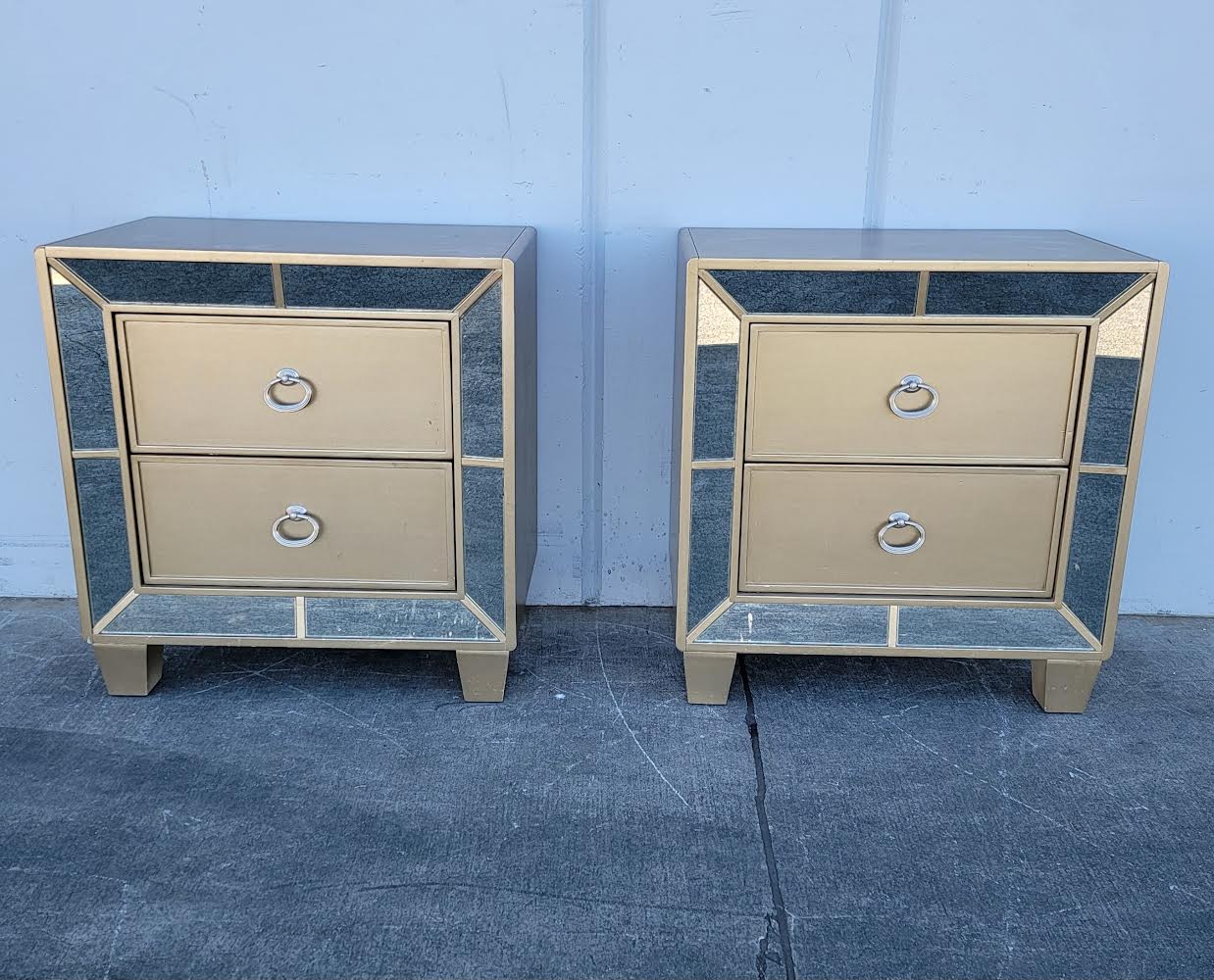 Abbyson living chateau goldtone wood mirrored 2-drawer nightstands (2 available)