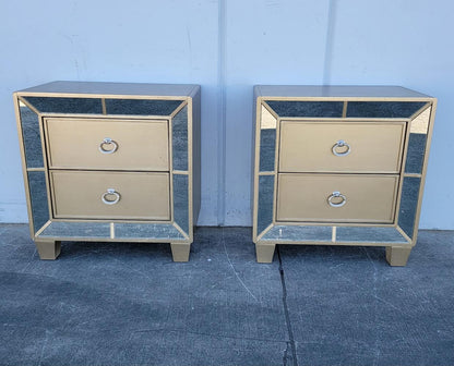 Abbyson living chateau goldtone wood mirrored 2-drawer nightstands (2 available)