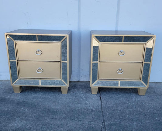 Abbyson living chateau goldtone wood mirrored 2-drawer nightstands (2 available)