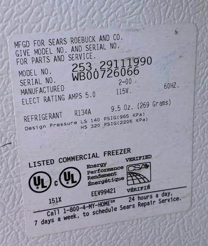 kenmore white commercial freezer