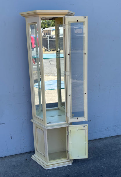 Tall Curio Cabinet Glass Light Wood W Light
