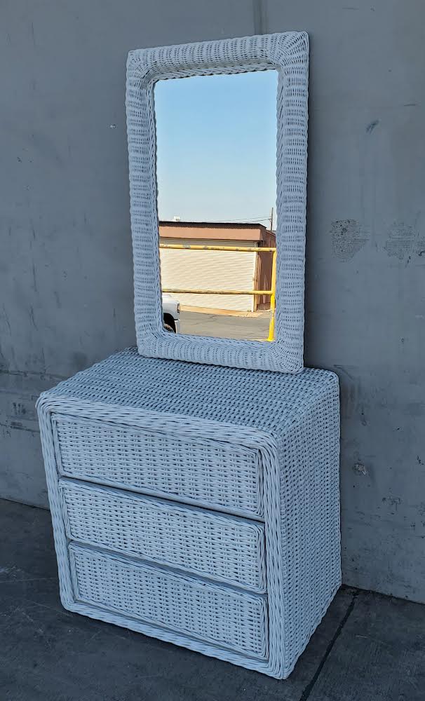 white wicker dresser with mirror