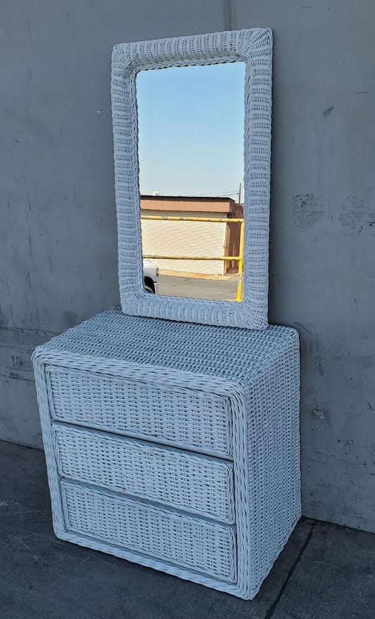 white wicker dresser with mirror