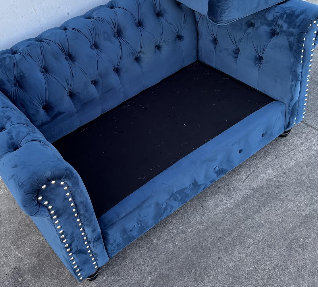 Velvet Blue Tufted Couch Sofa Loveseat