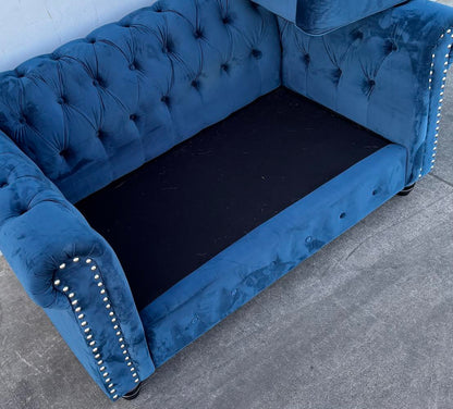 Velvet Blue Tufted Couch Sofa Loveseat