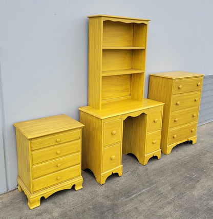 yellow bedroom set highboy dresser , desk with hutch and nightstand