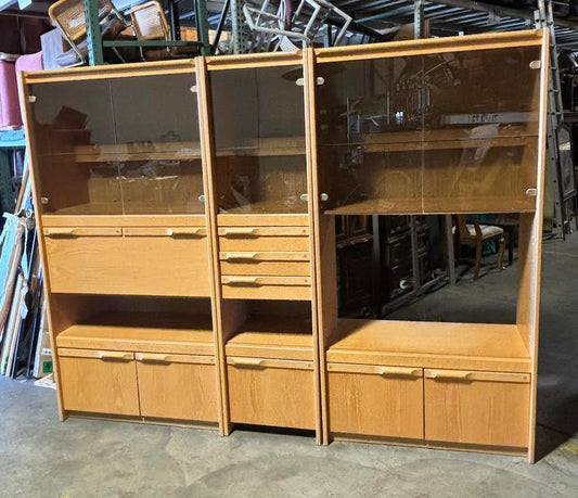 Mid Century/Scandinavian Modern Display Cabinets, Wall Unit, Oak
