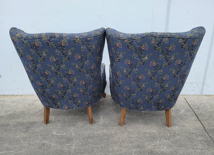 vintage/antique Queen Anne style wingback accent armchairs/chairs bergere blue floral (2)set