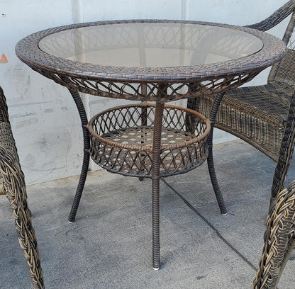 Round patio wicker table and 3 wicker chairs set