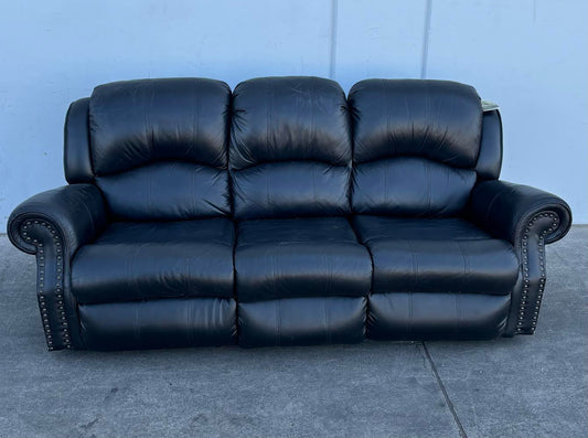Black Leather 3 Seat Recliner Sofa