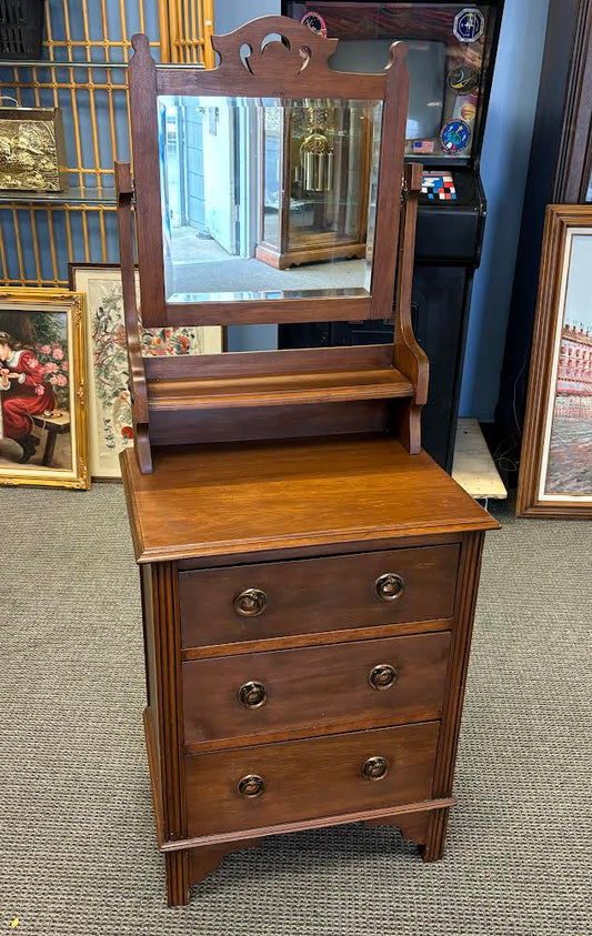 Vintage Walnut Tall Small Dresser Chest With Mirror