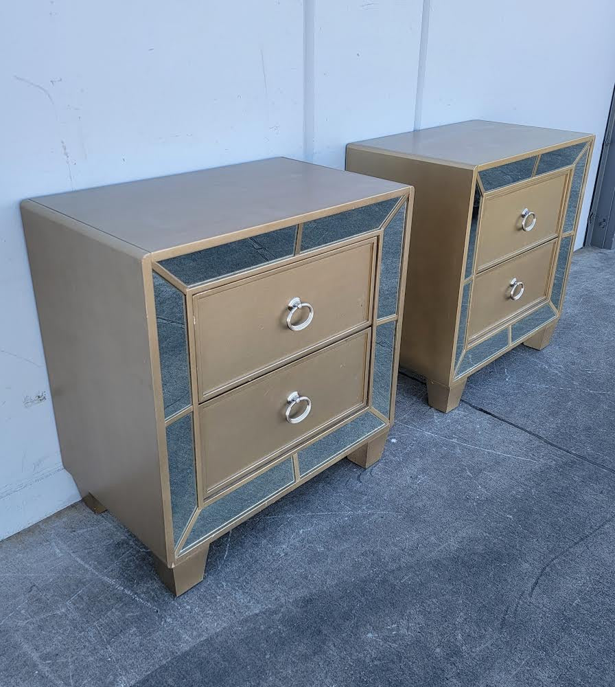 Abbyson living chateau goldtone wood mirrored 2-drawer nightstands (2 available)