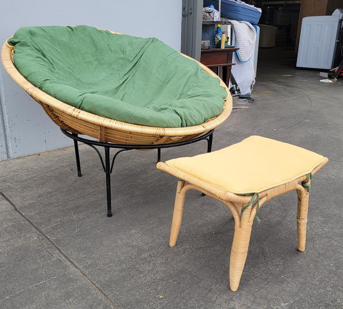 green papasan chair with footstool