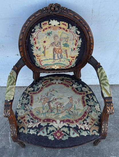 ANTIQUE LATE 19TH CENTURY LOUIS XVI STYLE W/ NEEDLEPOINT UPHOLSTERY armchair