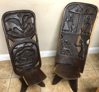 1950s Vintage African Palaver Chair, Handmade Tribal Hardwood Chairs
