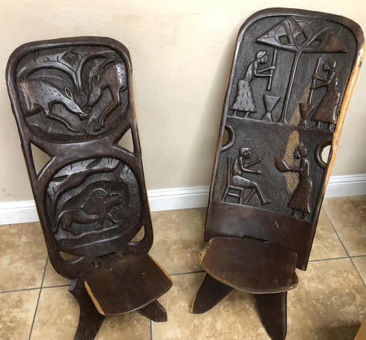 1950s Vintage African Palaver Chair, Handmade Tribal Hardwood Chairs