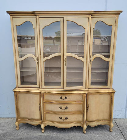 J B Van Sciver Co. light wood China hutch display cabinet antique/ vintage French provincial