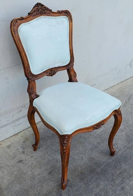 Antique/vintage light blue cushion side chair