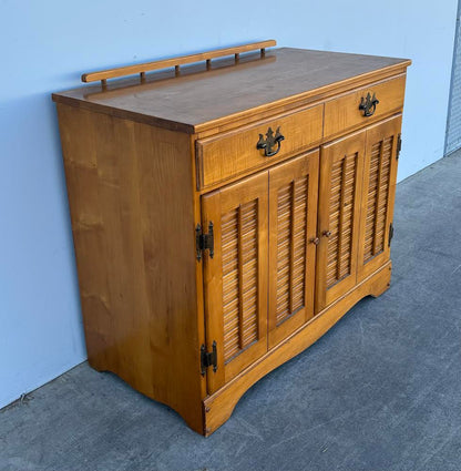 Priscilla Mid Century Vintage Nutmeg Maple Cabinet Louvered Shutter Doors