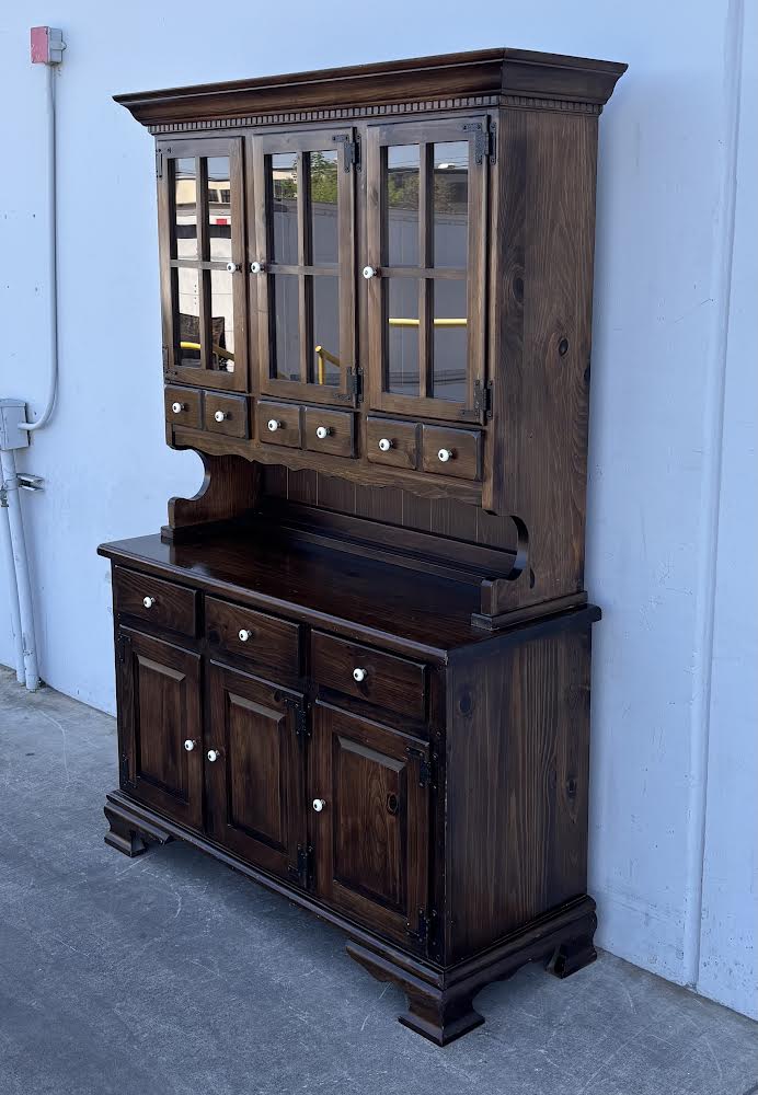 Antique Dark Stain Hutch Kitched Organizer China Cabinet