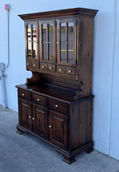 Antique Dark Stain Hutch Kitched Organizer China Cabinet