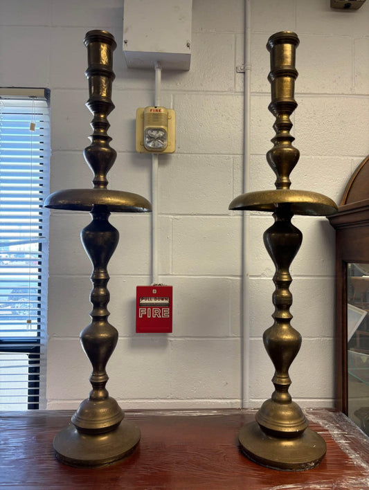 Pair Large Moroccan Brass Candle Stands