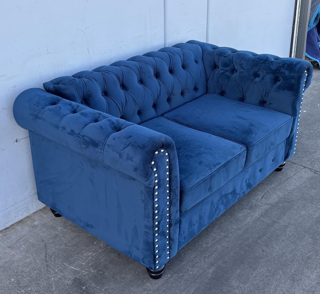 Velvet Blue Tufted Couch Sofa Loveseat