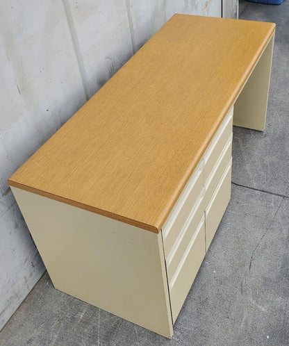 Pedestal tan office desk light wood top