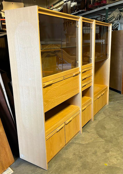 Mid Century/Scandinavian Modern Display Cabinets, Wall Unit, Oak